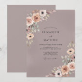Staubviolette Anemonen-Hochzeit Einladung (Vorne/Hinten)
