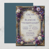 Staubviolette Blumige Hochzeit Einladung (Vorne/Hinten)