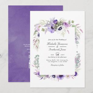 Staubviolette Blumige QR-Code-RSVP-Hochzeit Einladung