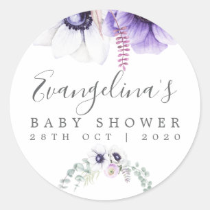 Staubviolette Wasserfarben-Blumen-Babyparty Runder Aufkleber