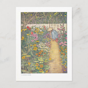 Staudenrabatte Vintage-Gartenillustration Postkarte