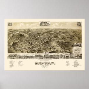Staunton, panoramische Karte VA - 1891 Poster