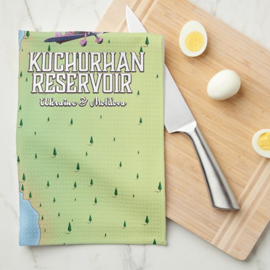 Stausee Kuchurhan Ukraine & Moldau Karte Geschirrtuch (Viertel Falte)