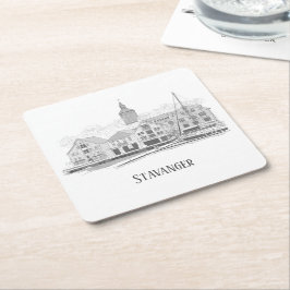 Stavanger Norwegen Beautiful Streetscape Zeichnend Rechteckiger Pappuntersetzer