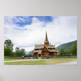 Stave Church in Lom, norwegisches Poster