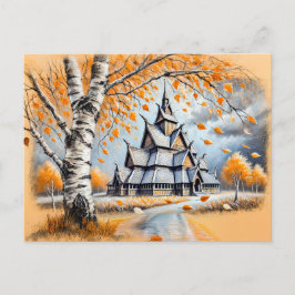 Stave Church in Pastel Chalk Zeichnend Postkarte
