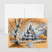 Stave Church in Pastel Chalk Zeichnend Postkarte (Vorne/Hinten)