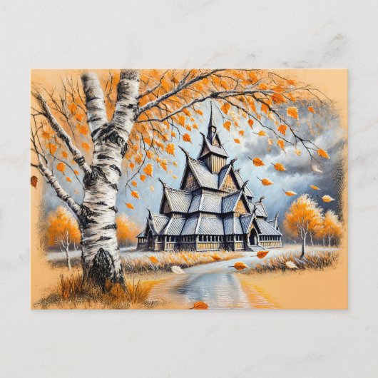 Stave Church in Pastel Chalk Zeichnend Postkarte (Vorderseite)