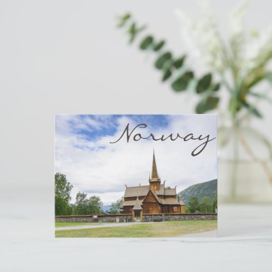 Stave Kirche in Lom, Norwegen Text Postkarte (Stehend Vorderseite)