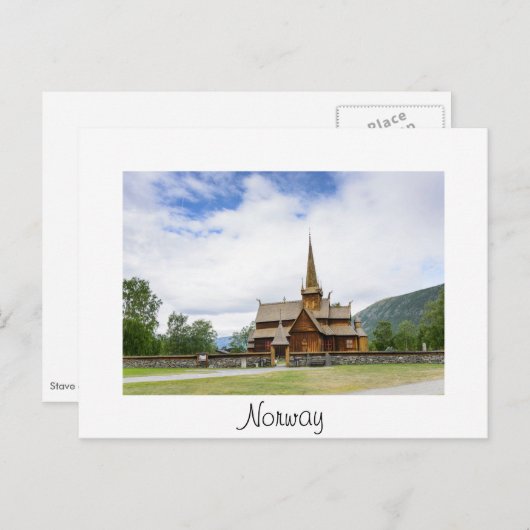 Stave Kirche in Lom, Norwegen, weiße Postkarte (Vorne/Hinten)