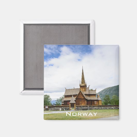 Stave Kirche in Lom, Norwegischer Textmagnet Magnet (Vorderseite/Rückseite)