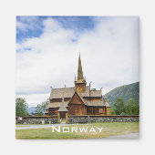 Stave Kirche in Lom, Norwegischer Textmagnet Magnet (Vorne)