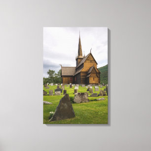 Stave Kirche mit Friedhof in Norwegen Leinwanddruck