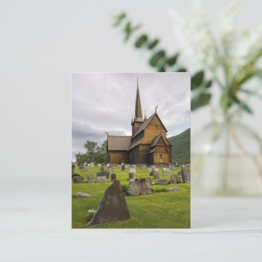 Stave Kirche mit Friedhof in Norwegen Postkarte (Stehend Vorderseite)