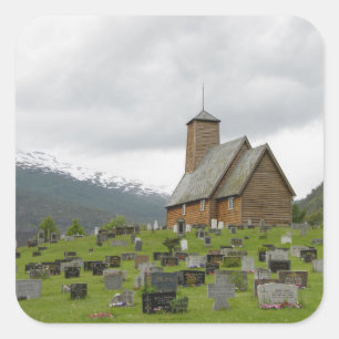 Stave Kirche mit Friedhof, quadratischer Aufkleber