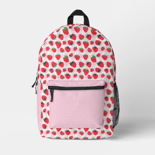 Stawberry Pink Karierter Backpack Bedruckter Rucksack (Vorderseite)