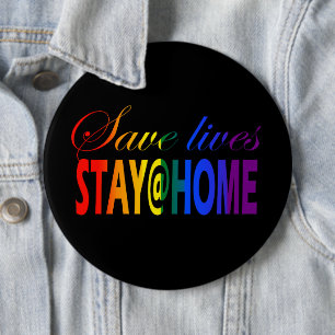 Stay at home LGBT Rainbow Flag Button