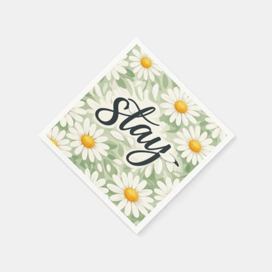 Stay Calligraphy Text On Daisy Abstract Serviette (Ecke)