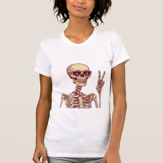 Stay Chill – Retro Skeleton Peace Sign Halloween T-Shirt