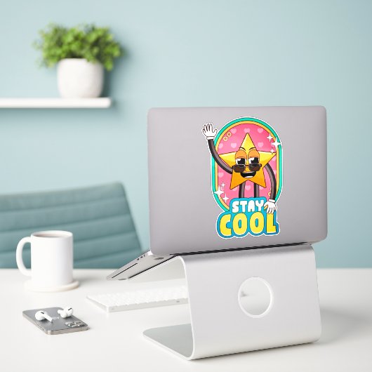 Stay Cool Retro Star Pop Sticker (Laptop auf Schreibtisch)