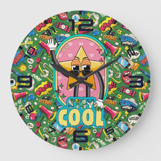 Stay Cool Star – Retro Pop Art Clock Große Wanduhr (Vorderseite)