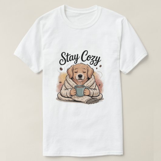 Stay Cozy: Cute Dog with Hot Cocoa/Coffee T-Shirt (Design vorne)
