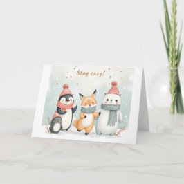 Stay Cozy Winter Animals Greeting Card Dankeskarte