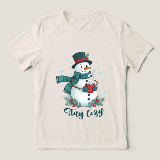 Stay Cozy Winter Snowman With Hot Cocoa Tri-Blend Shirt (Design Vorderseite)