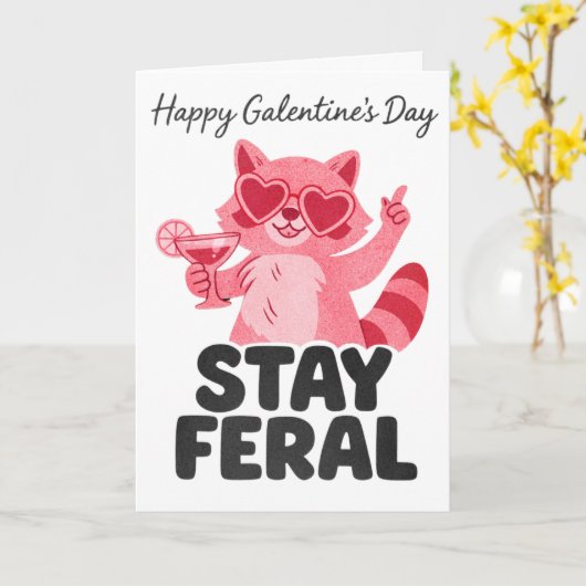 Stay Feral Galentines Raccoon Card Karte (Gelbe Blume)