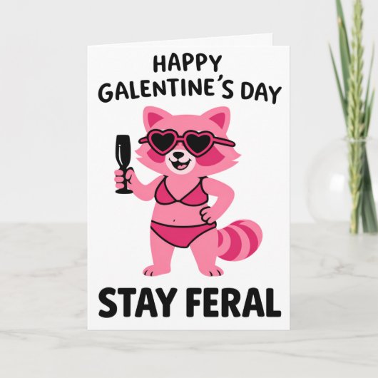 Stay Feral Galentines Raccoon Card Karte (Vorderseite)