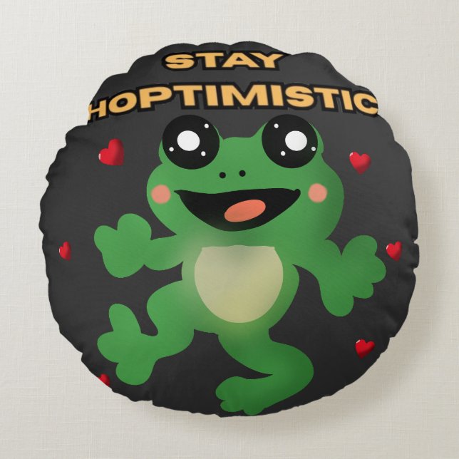 Stay Hoptimistic Cute Frog Pun Funny Frog Lover Gi Rundes Kissen (Vorderseite)