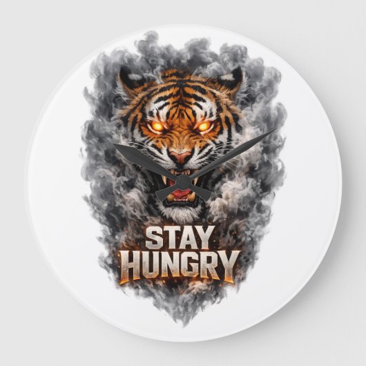 Stay Hungry Tiger Motivation Design Große Wanduhr (Vorderseite)