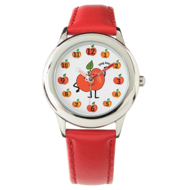 Stay Juicy – Cute Red Apple Armbanduhr (Vorderseite)