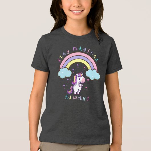 Stay Magical – Cute Unicorn & Rainbow Design Tri-Blend Shirt (Vorderseite)