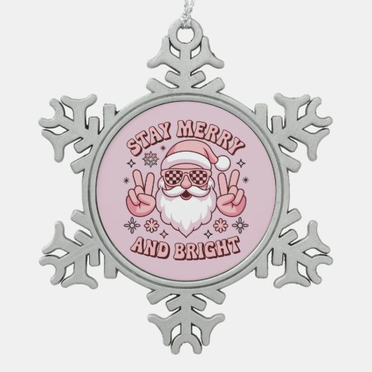 Stay Merry And Bright Christmas Ugly Xmas  Schneeflocken Zinn-Ornament (Vorderseite)