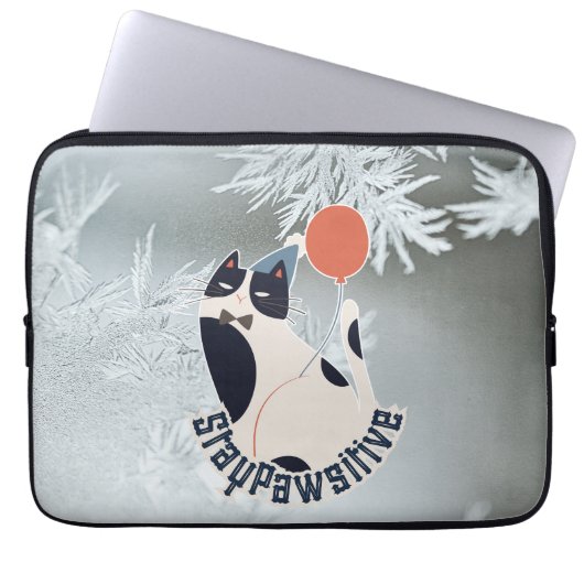 Stay Pawsitive Cat Illustration Modern Neoprene La Laptopschutzhülle (Vorderseite)