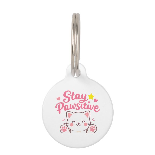 Stay Pawsitive – Cute Cat Motivational Quote Desig Haustiermarke (Rückseite)
