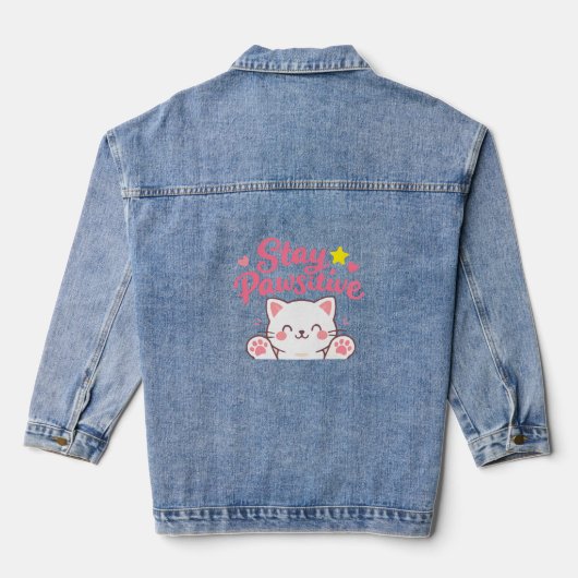 Stay Pawsitive – Cute Cat Motivational Quote Desig Jeansjacke (Rückseite)
