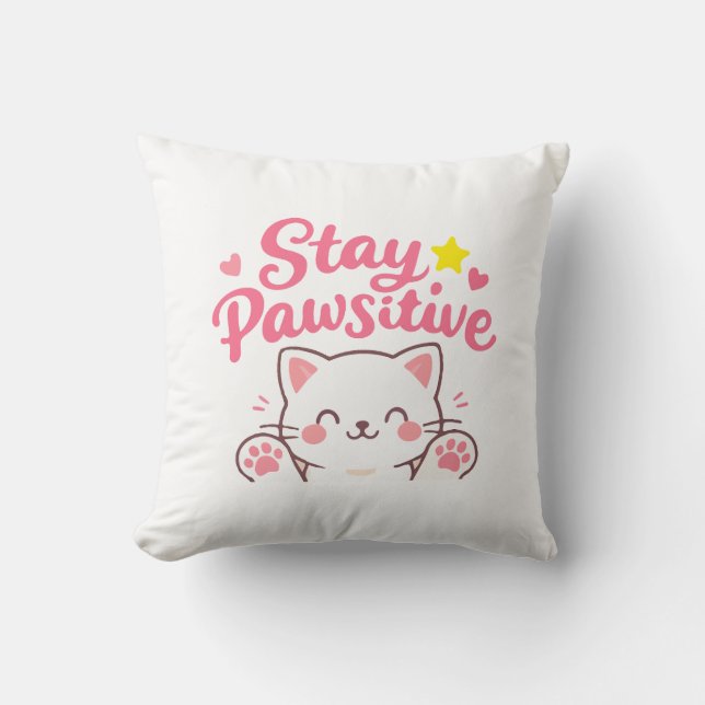 Stay Pawsitive – Cute Cat Motivational Quote Desig Kissen (Vorderseite)