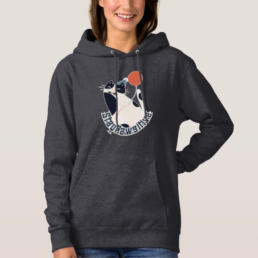 Stay Pawsitive Cute Tuxedo Cat Motivational Hoodie (Vorderseite)