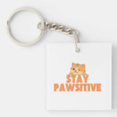 Stay Pawsitive Cute Winking Cat Pun Design Schlüsselanhänger (Vorderseite)