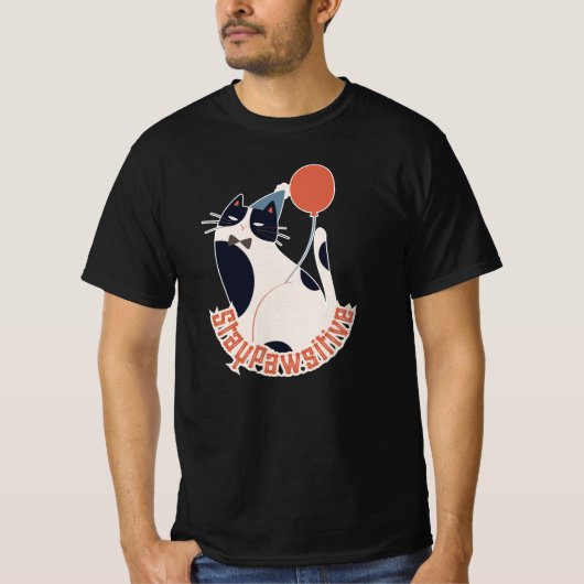 Stay Pawsitive Tuxedo Cat Birthday Party Grey T-Shirt (Vorderseite)
