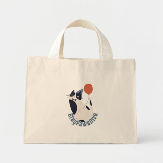 Stay Pawsitive Tuxedo Cat Birthday Party Tiny Tote Mini Stoffbeutel (Vorne)