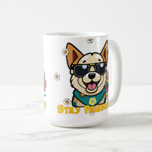 Stay Pawsome Corgi: Fun & Floral Dog Design Kaffeetasse (VorderseiteRechts)