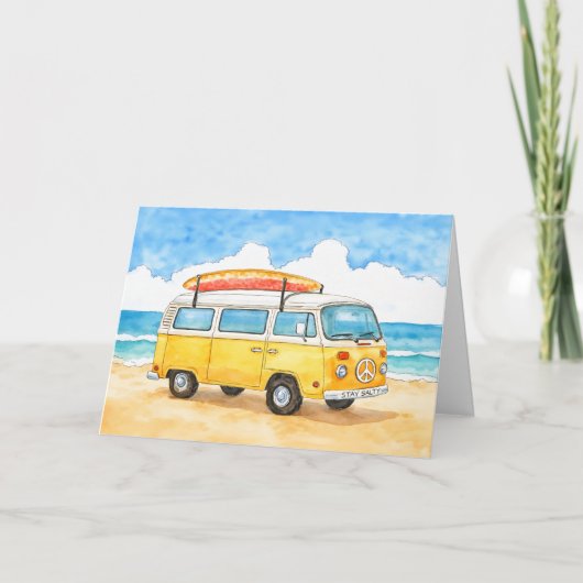 Stay Salty Surfer Van Beach Greeting Card Karte (Vorderseite)