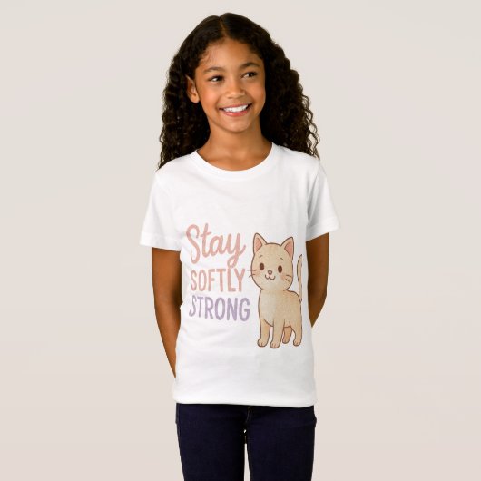 Stay Softly Strong Pastel Cat T-Shirt for Girls (Vorne ganz)