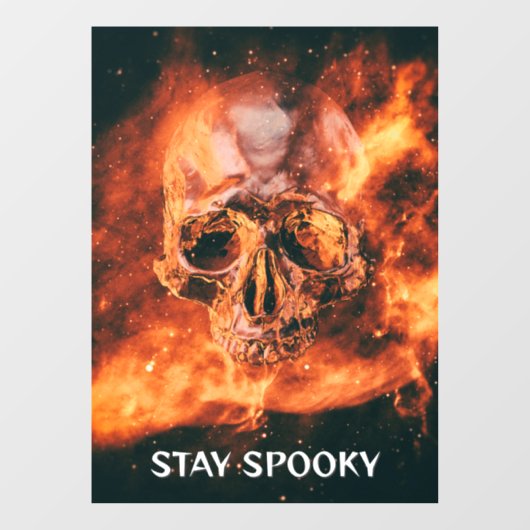 Stay Spooky. Flaming skull in space Fensteraufkleber (Blatt)