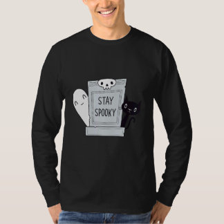 Stay Spooky Spooky Cute Cat and Ghost in a gravey T-Shirt