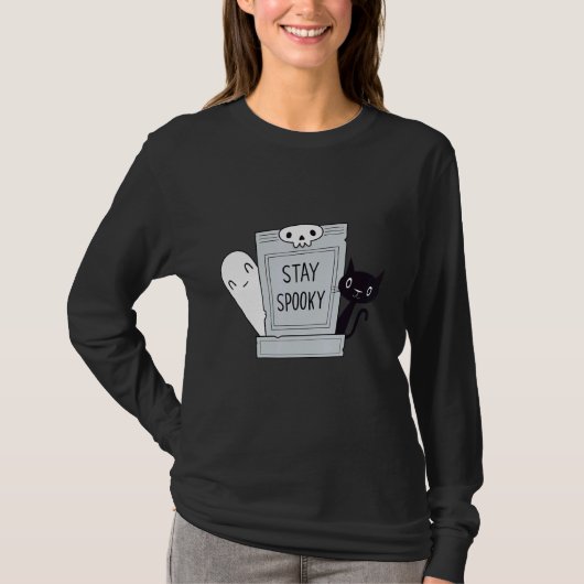 Stay Spooky Spooky Cute Cat and Ghost in a gravey T-Shirt (Vorderseite)
