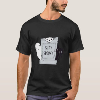 Stay Spooky Spooky Cute Cat and Ghost in a gravey T-Shirt